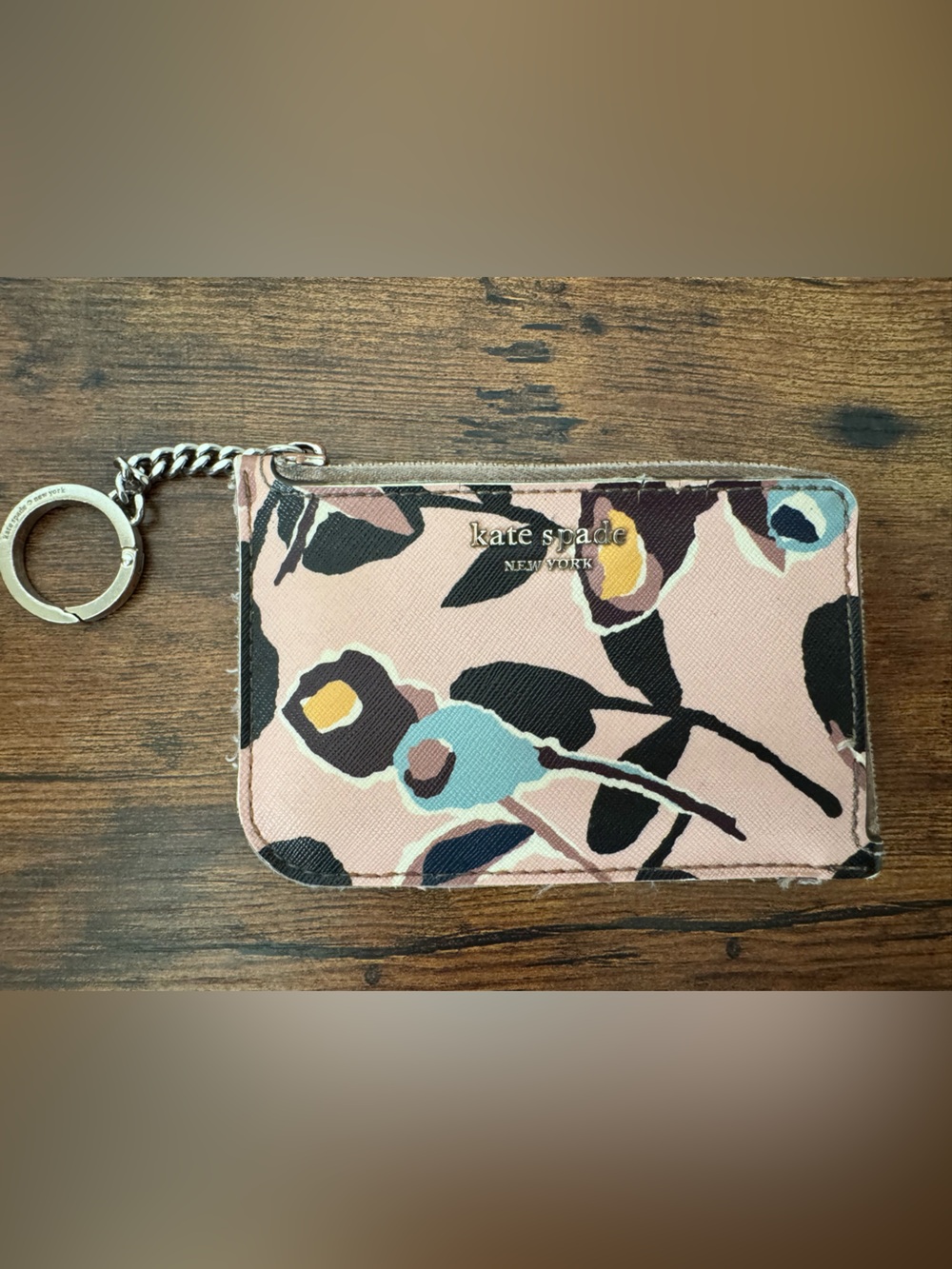 Kate Spade New York Floral L Zip Card Holder Key Ring Wallet